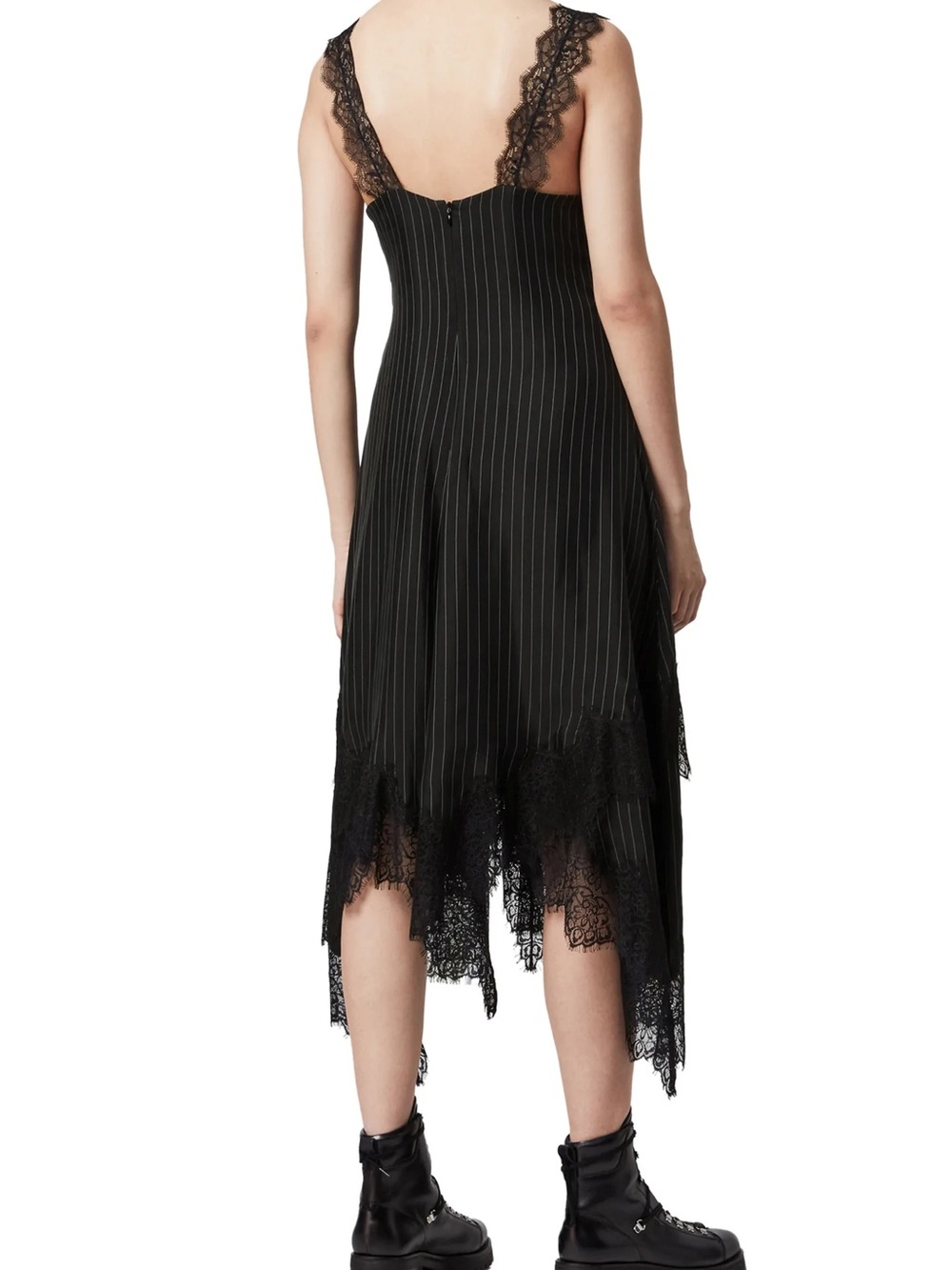 All Saints Skylar Lace-Trim Pinstripe Midi Dress - Picture 2 of 8